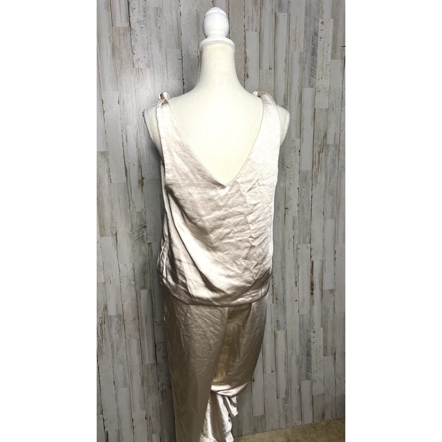 Skies Are Blue Women's Beige Satin Cami Lounge Set Size Small Sleeveless V-Neck