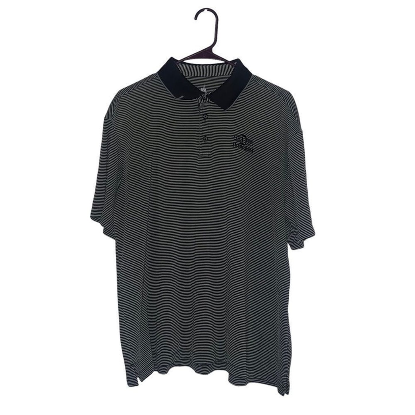 Disney Parks Disneyland Polo Shirt Mens XL Black Gray Striped Short Sleeve Golf