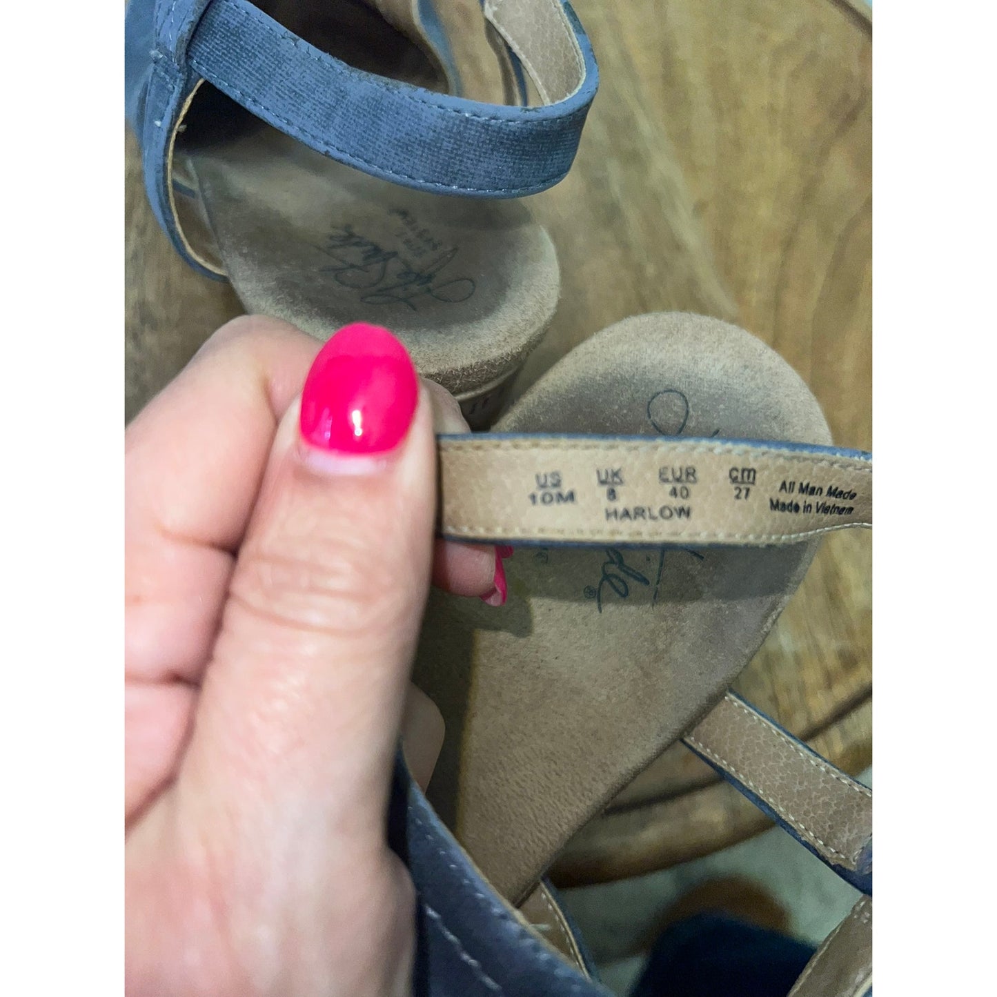 Life Stride Women's Denim Blue Wedge Sandals Size 10M Floral Cork Heel Summer Casual