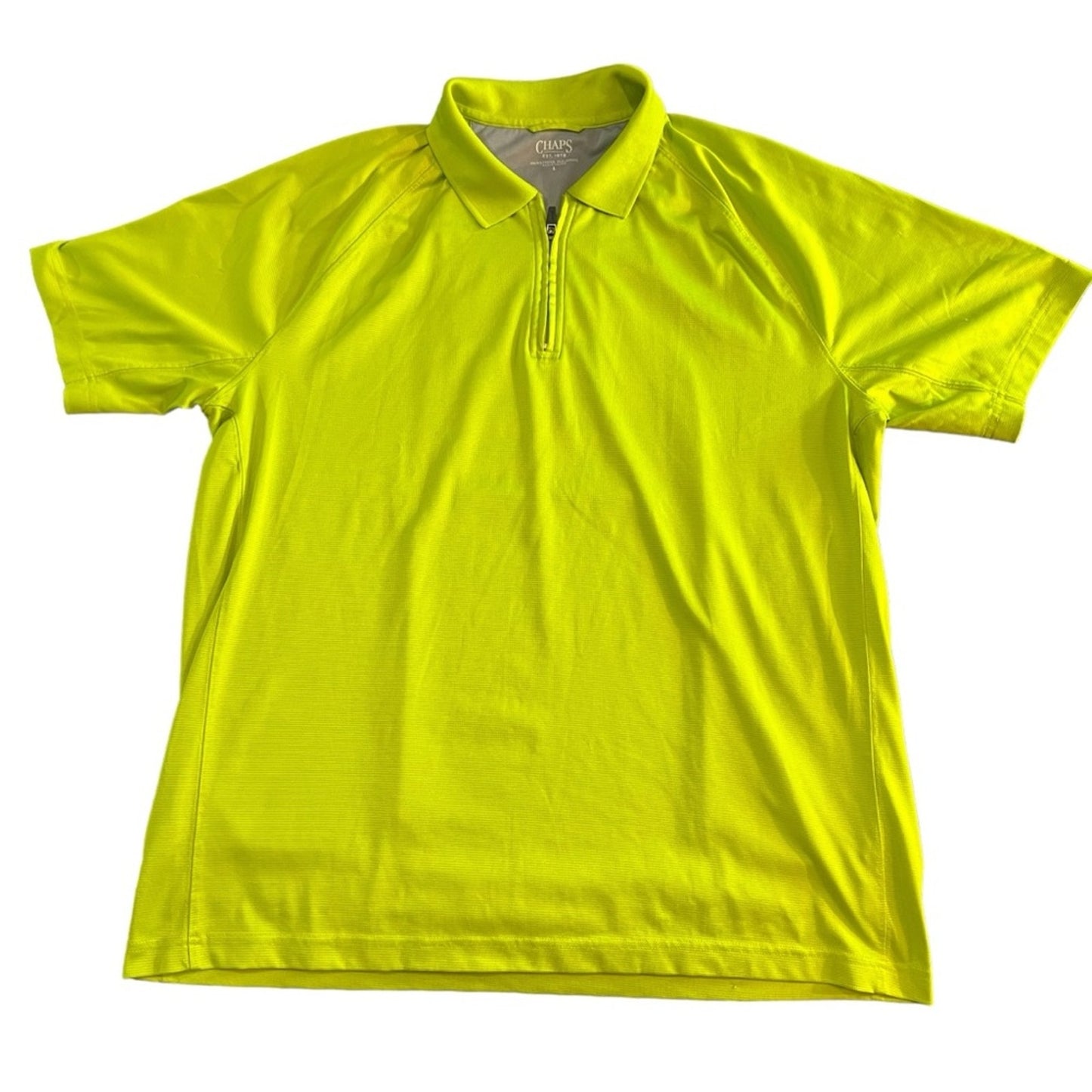 Chaps Polo Shirt Mens Large Neon Lime Green 1/4 Zip Short Sleeve Athletic