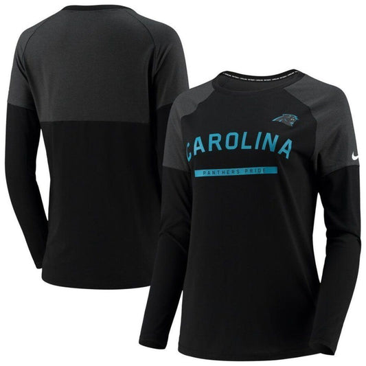 Women's Nike Black Carolina Panthers Tailgate Performance Raglan Long Sleeve