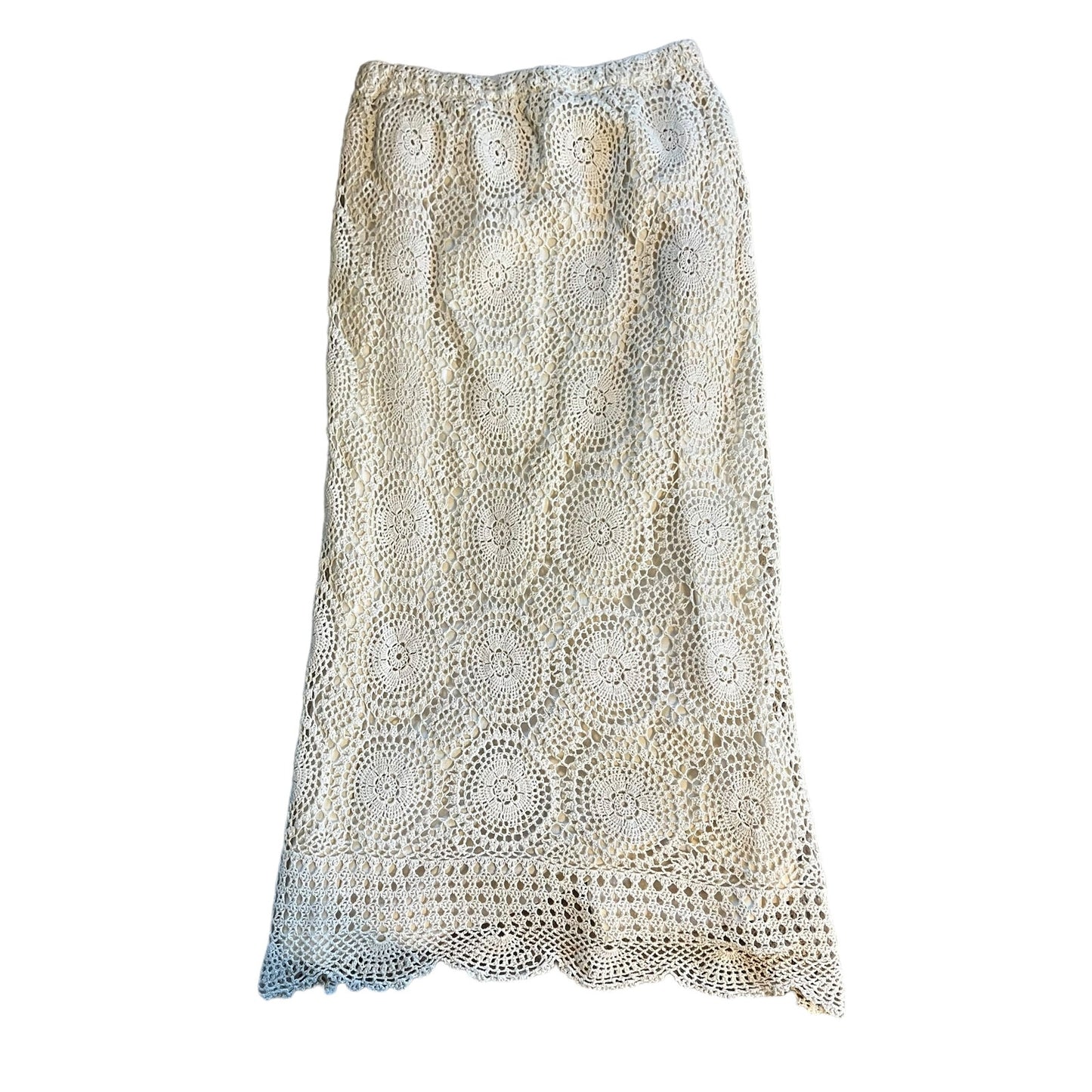 E. Clair Designs Women’s M/L Boho Crochet Top & Midi Skirt Ivory Outfit Set