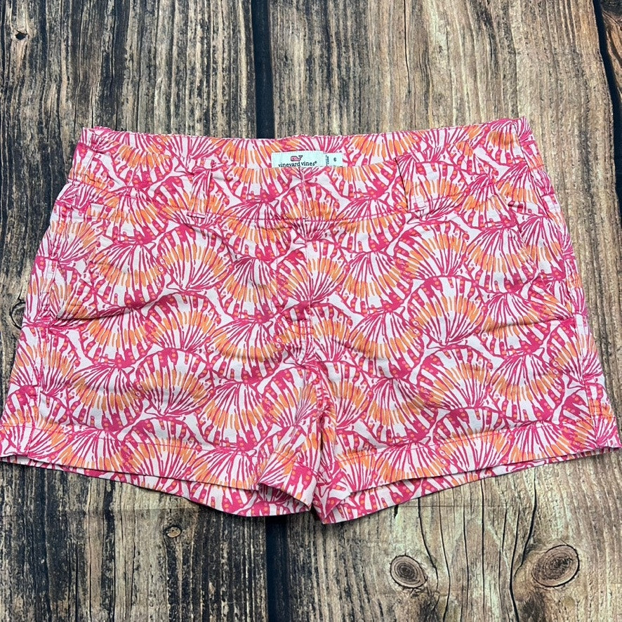 Vineyard Vines Women's Sea Shell Print Chino Shorts Pink Size 6