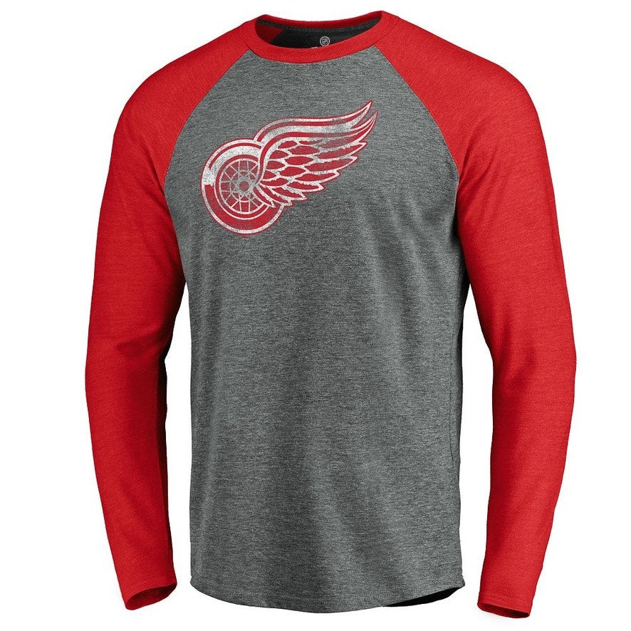 NWT NHL Detroit Red Wings Men's Long Sleeve Raglan T-Shirt Gray Size Small