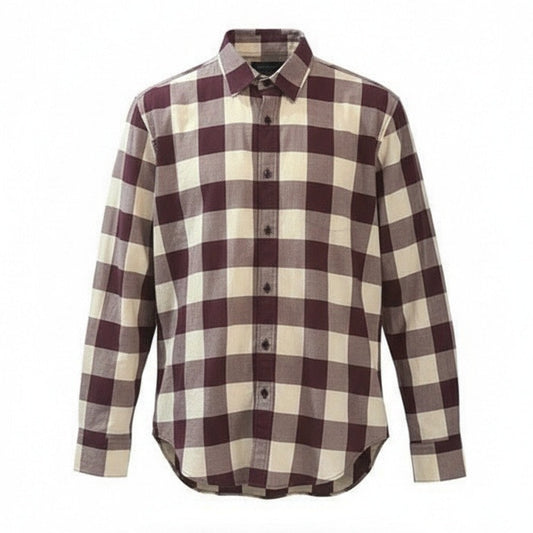 NWT Rag & Bone Button-Up Shirt Mens Large Burgundy Cream Plaid Long Sleeve Slim