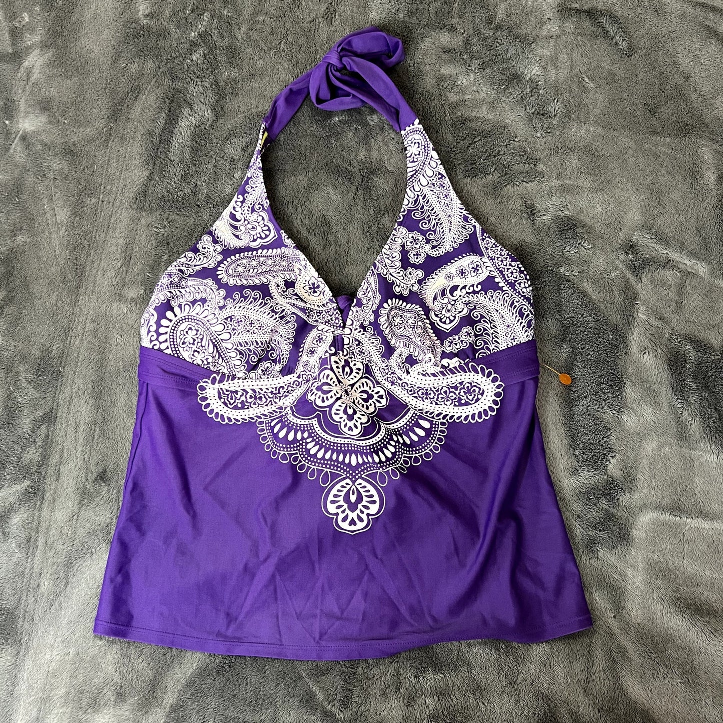 Athleta Purple Paisley Halter Padded Tankini Swimsuit Top 36B/34C