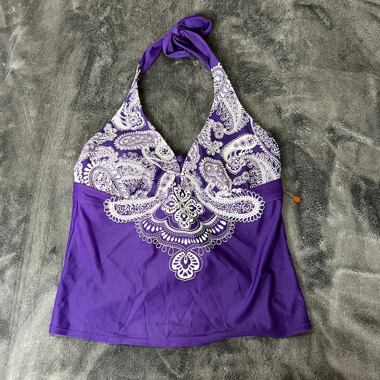 Athleta Purple Paisley Halter Padded Tankini Swimsuit Top 36B/34C