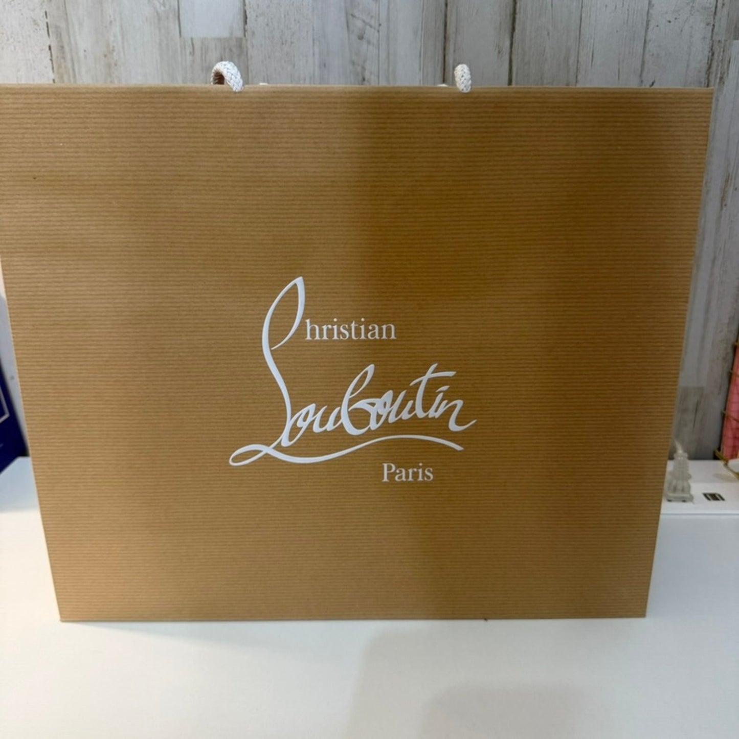 Christian Louboutin Paris Large Shopping Bag Brown Red Interior 16x13