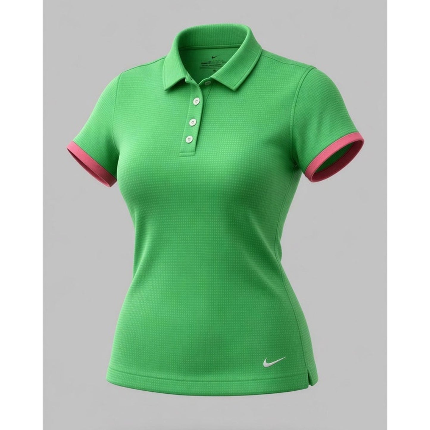 Nike Golf Polo Shirt Womens Size Small Green Textured Dri-FIT Pink Trim