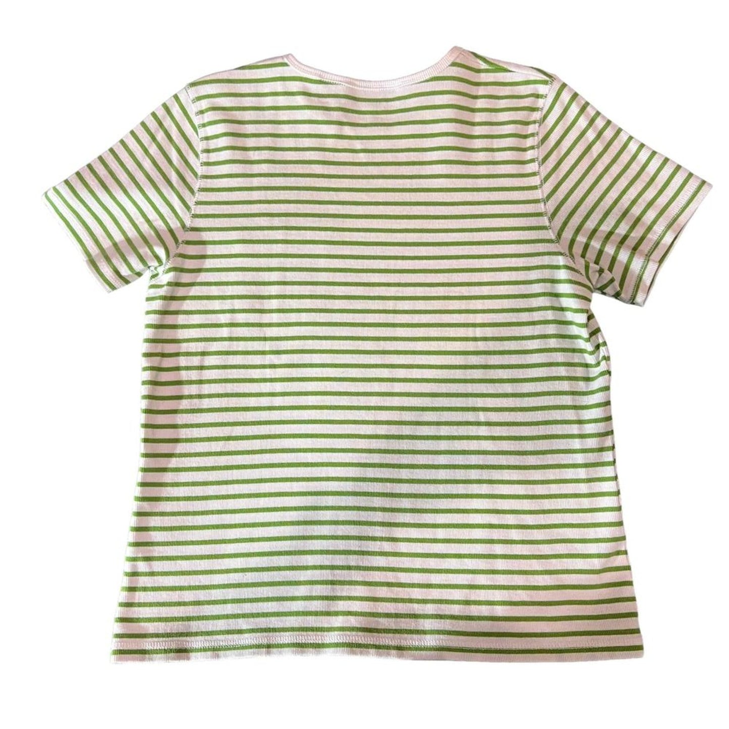 Chaus Sport T-Shirt Womens XL Green & White Striped Chest Pocket Crew Neck