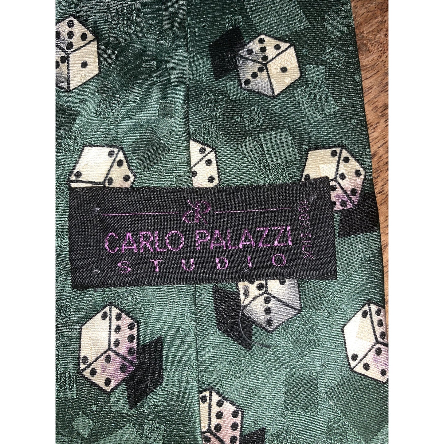 Carlo Palazzi Studio Men's Silk Tie Green Geometric Dice Pattern Classic Length