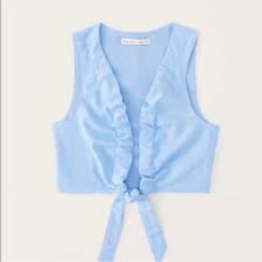 NWT Abercrombie & Fitch Women's Blue Cropped Tie Front Linen Top Size XXS