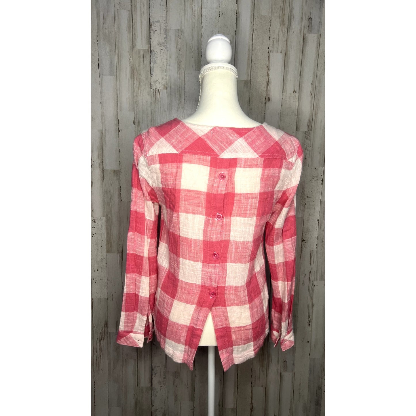 Anthropologie Cloth & Stone Women's XS Pink Gingham Button-Back Blouse