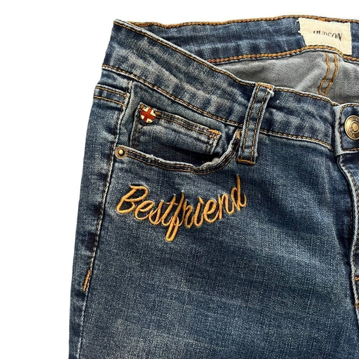 Hudson Jeans Girls Size 16 Blue Medium Wash Bestfriend Embroidered Raw Hem