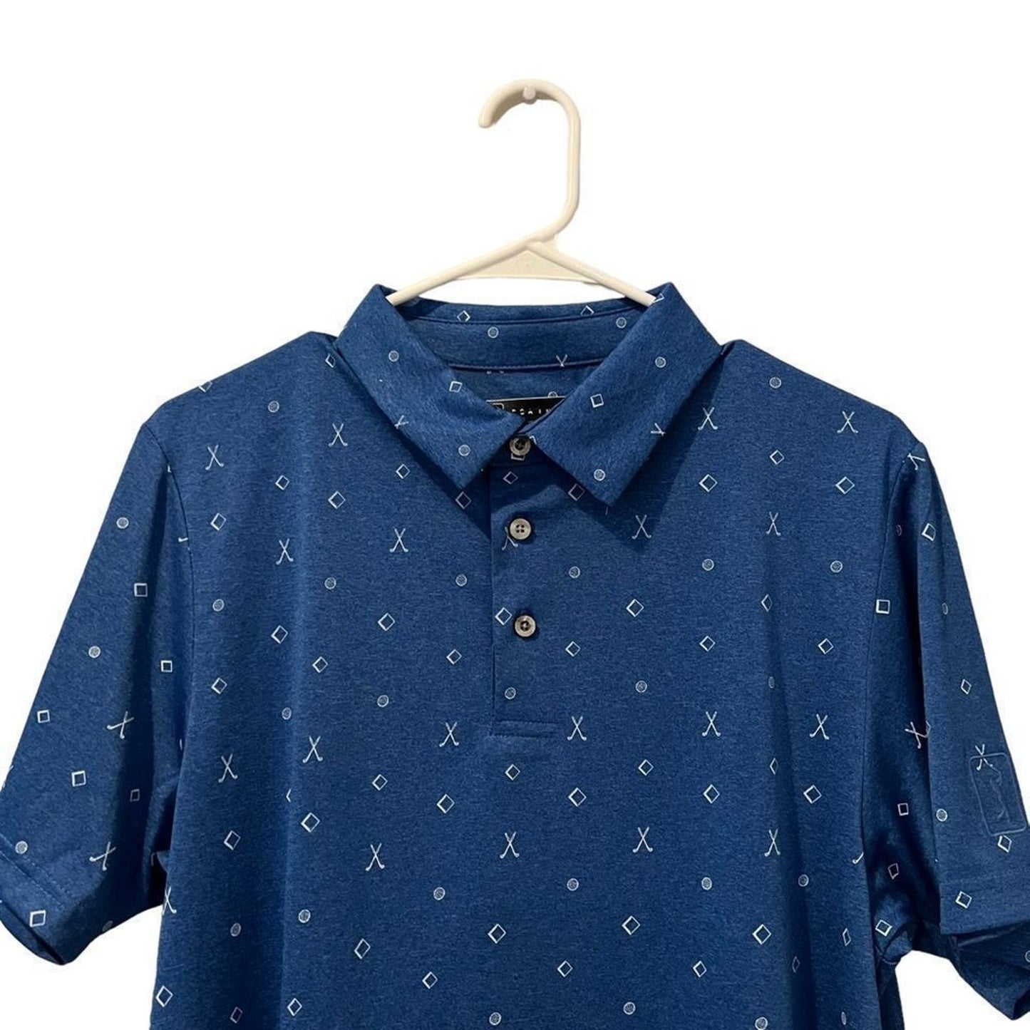PGA TOUR Airflux Polo Shirt Mens Size Medium Blue Geometric Print Golf Short