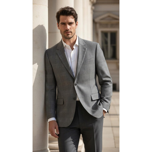 Jos. A. Bank Sport Coat Blazer Mens 44R Glen Plaid Black White Gray