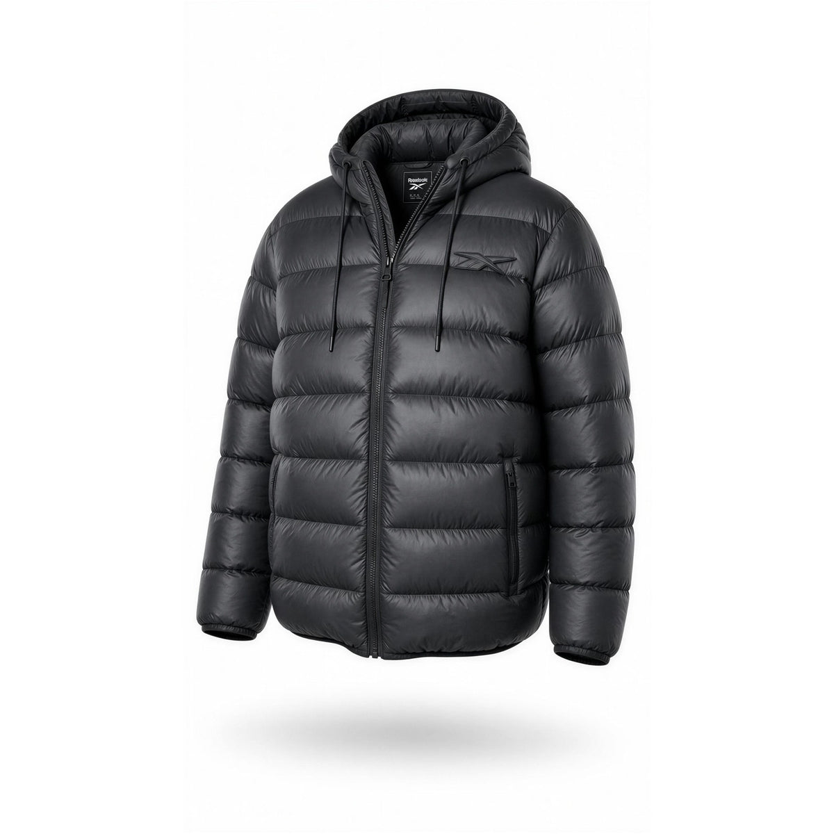 Reebok Puffer Jacket Mens Medium Charcoal Gray Hooded Full Zip Quilted