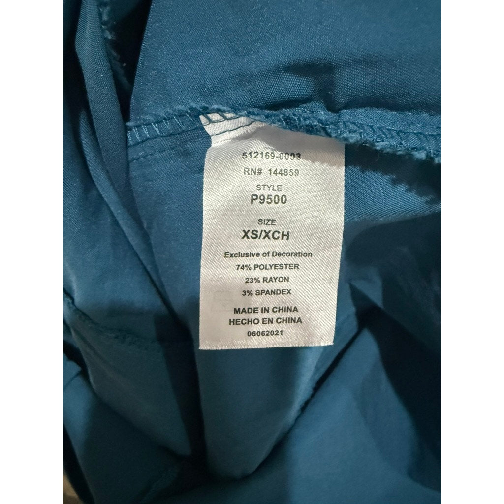 Adar Pro Scrub Top Womens XS Teal Caribbean Blue V-Neck Short Sleeve