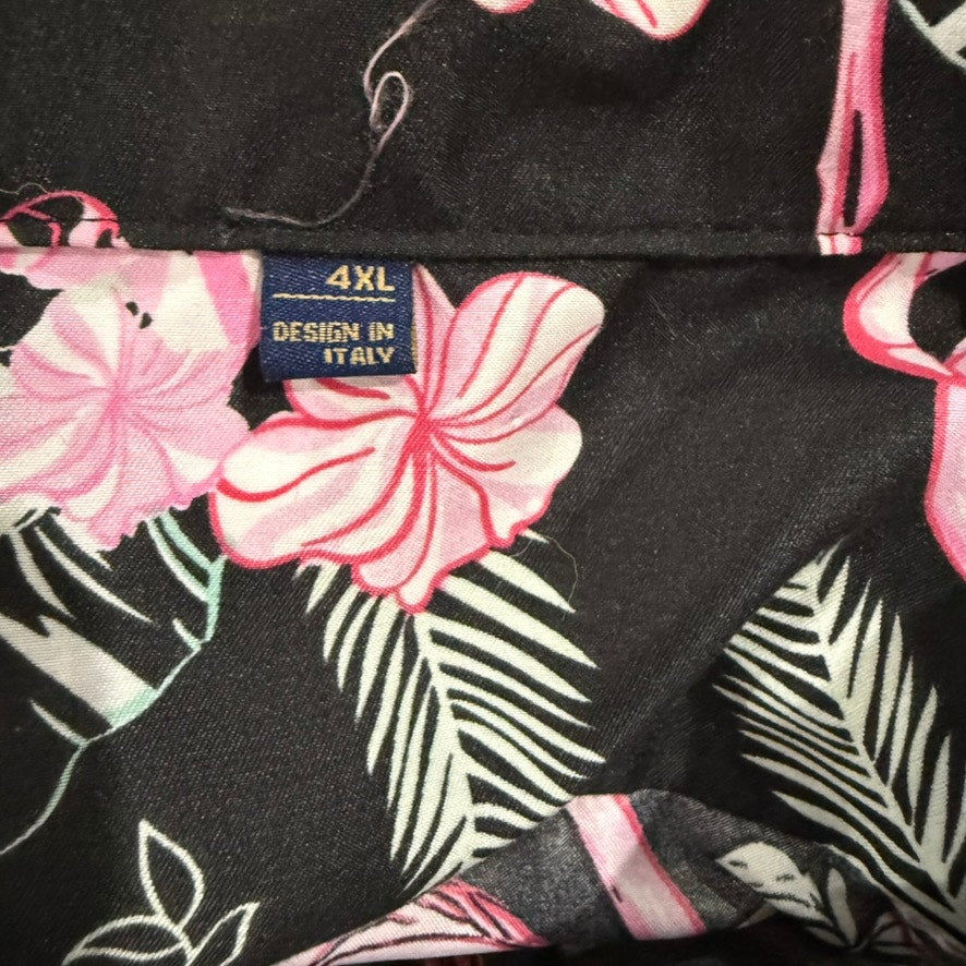 Men's 4XL Flamingo Love Hawaiian Shirt Black Short Sleeve