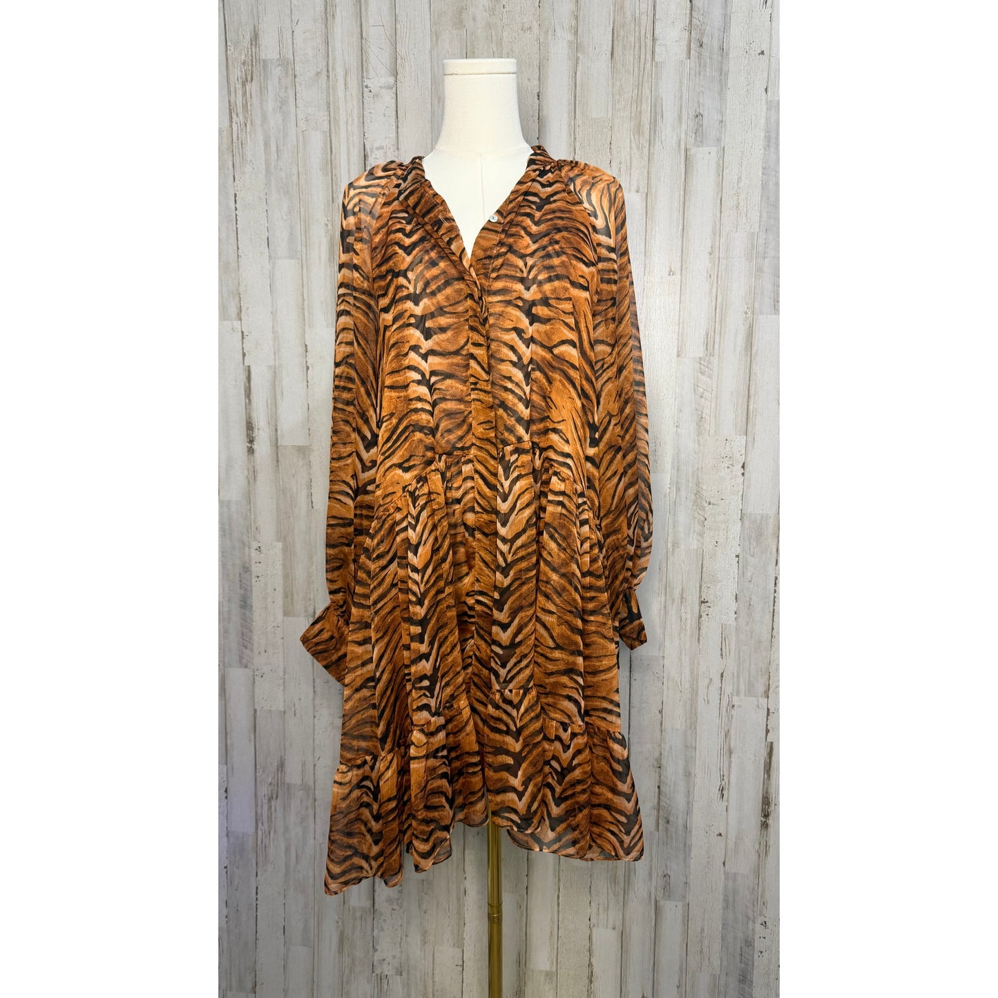 Misa Los Angeles Tiger Print Mini Dress Multicolor Long Sleeve Medium