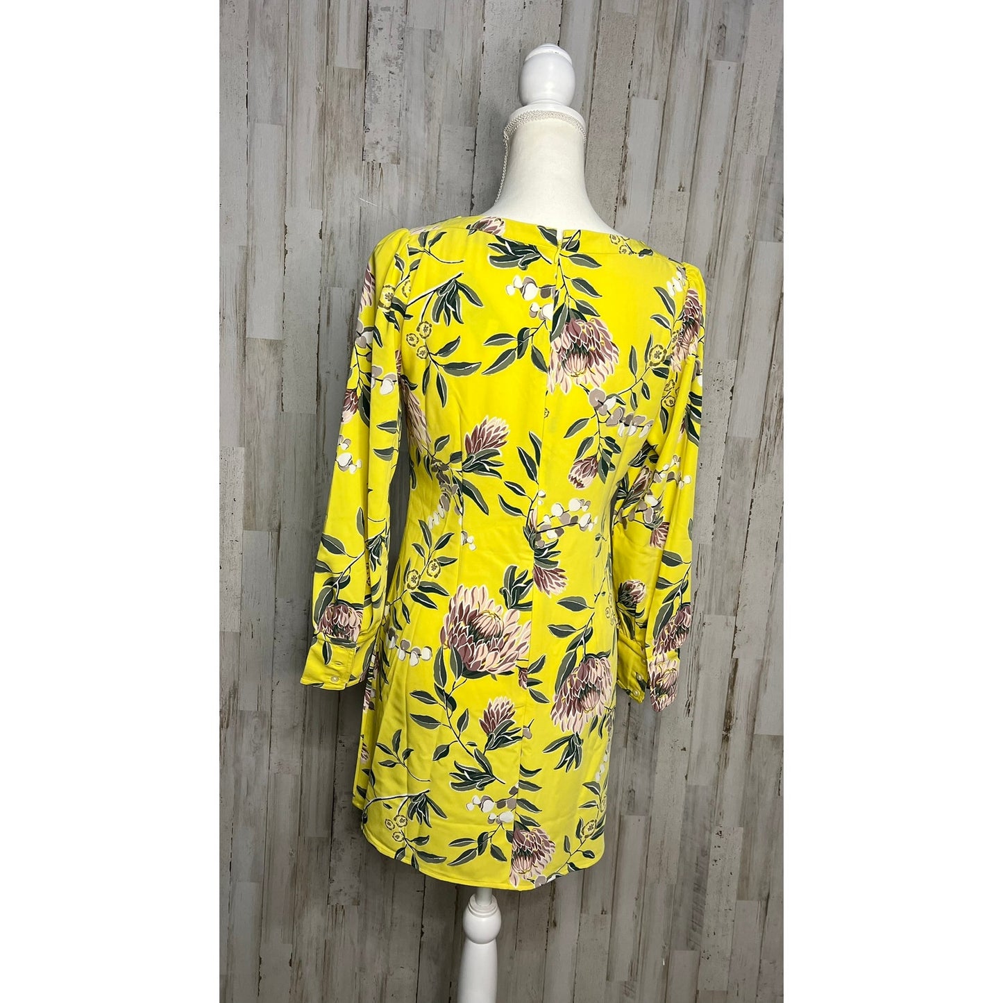 NWT LOFT Petites Floral Shift Dress Yellow Long Sleeve Knee Length 2P