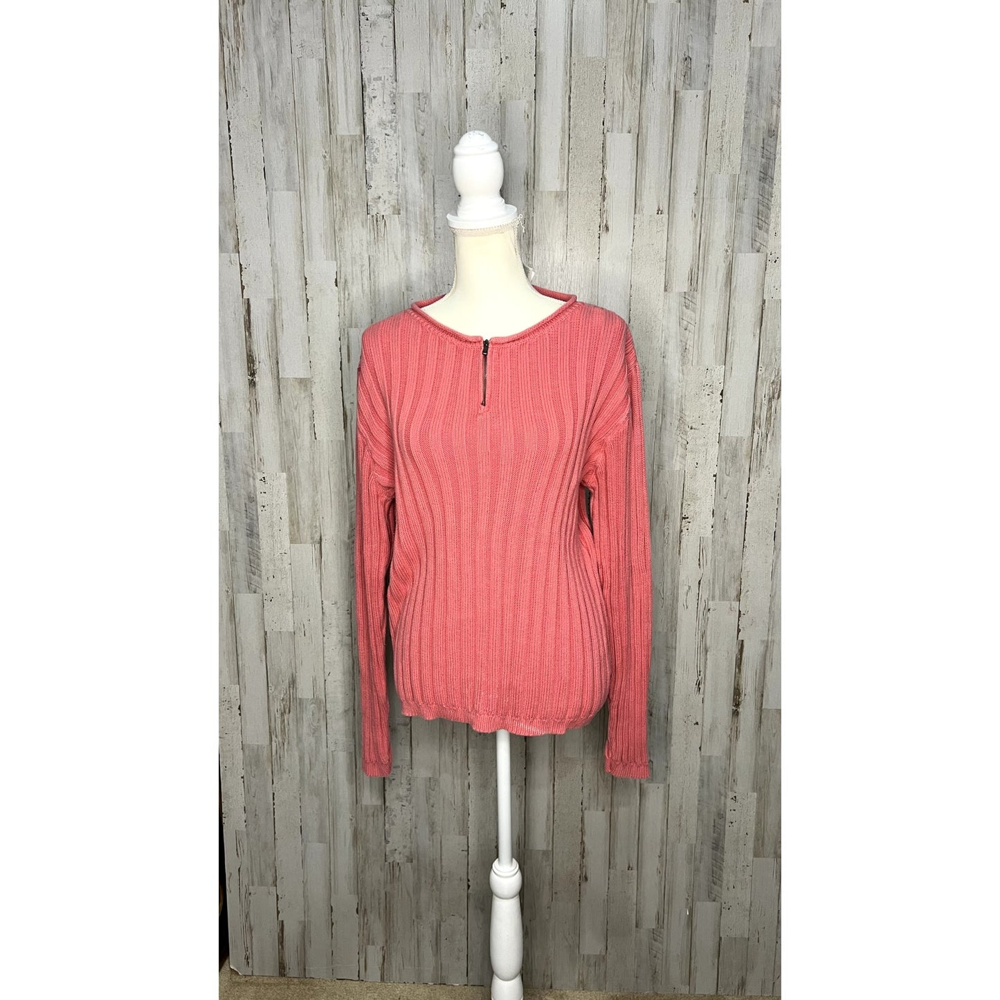 Liz Claiborne Women's Size Large Pink 1/4 Zip Ribbed Pullover Sweater