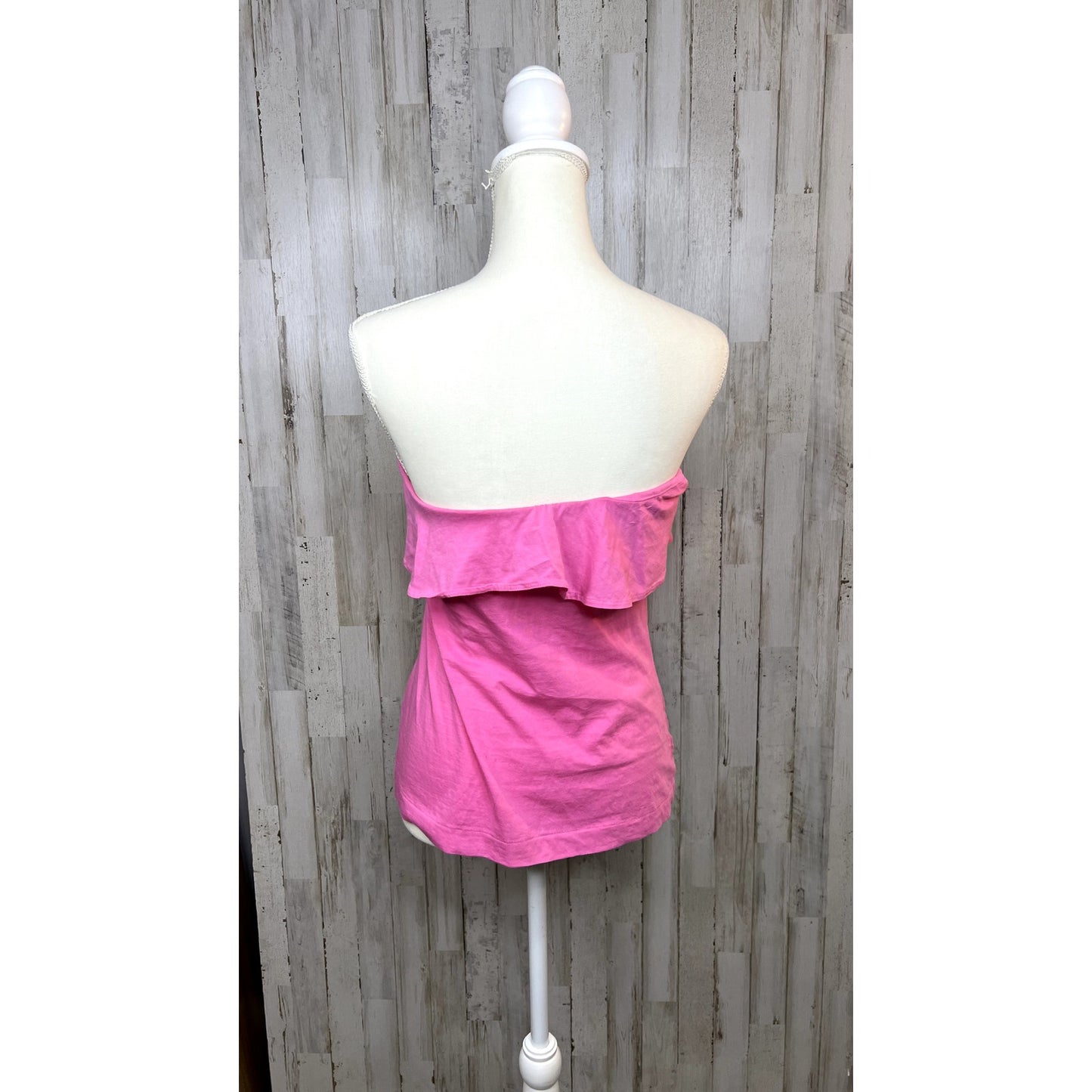 Lilly Pulitzer Women's XS Pink Silk Ruffle Tube Blouse Strapless Summer Top