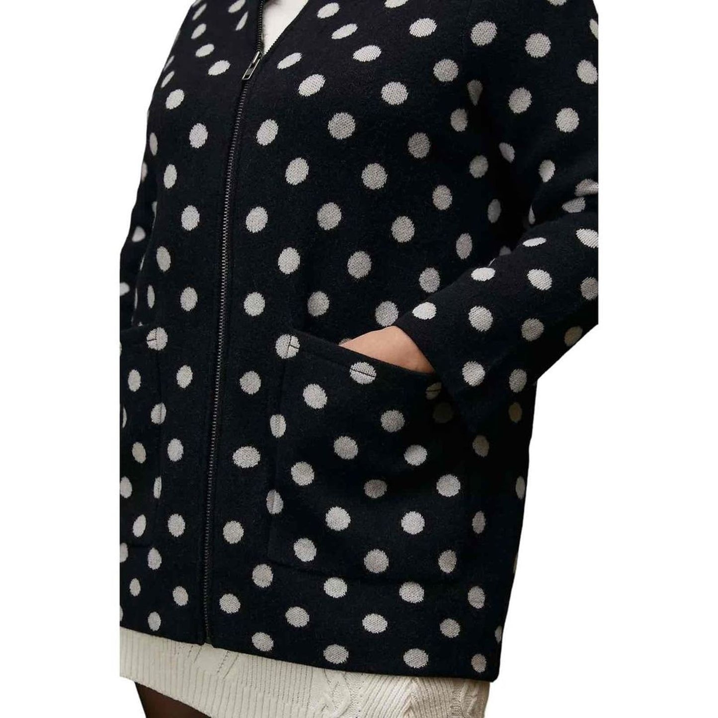 NWT Anthropologie Field & Flower Polka Dot Wool Sweater Coat Black Petite Medium