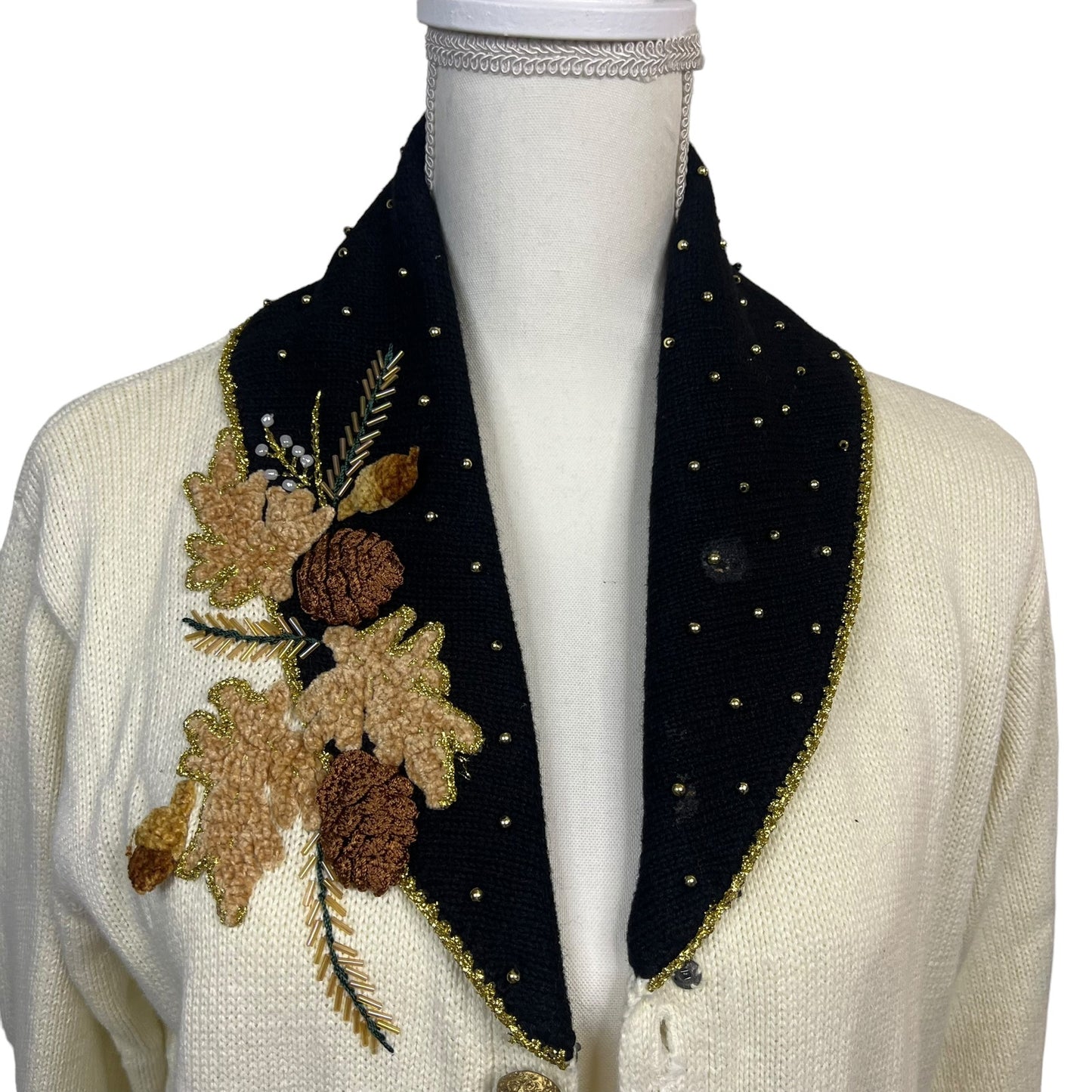 Storybook Knits Women's Small Floral Cardigan Sweater Embellished Long Sleeve