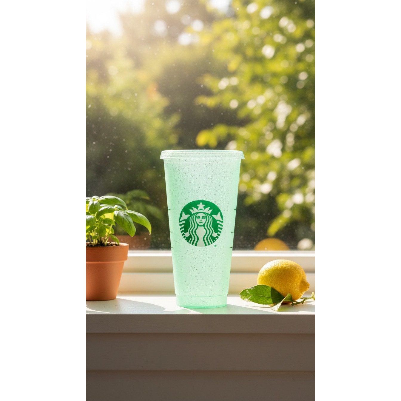 Starbucks Reusable Cold Cup Green Speckled 24 oz No Lid