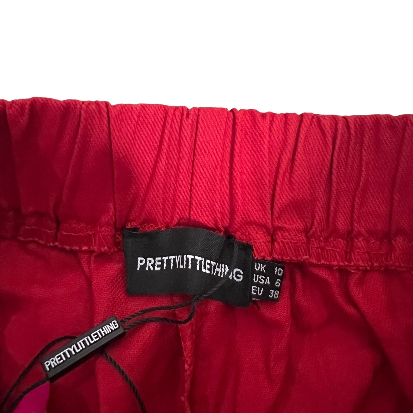 PrettyLittleThing Women's Red Cargo Jogger Pants Size 6 Casual Elastic Waist