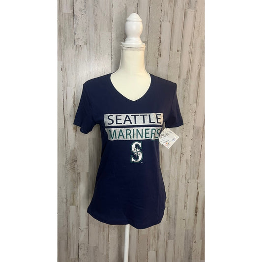 NWT Seattle Mariners Girls V-Neck T-Shirt XL Navy Team Spirit Casual