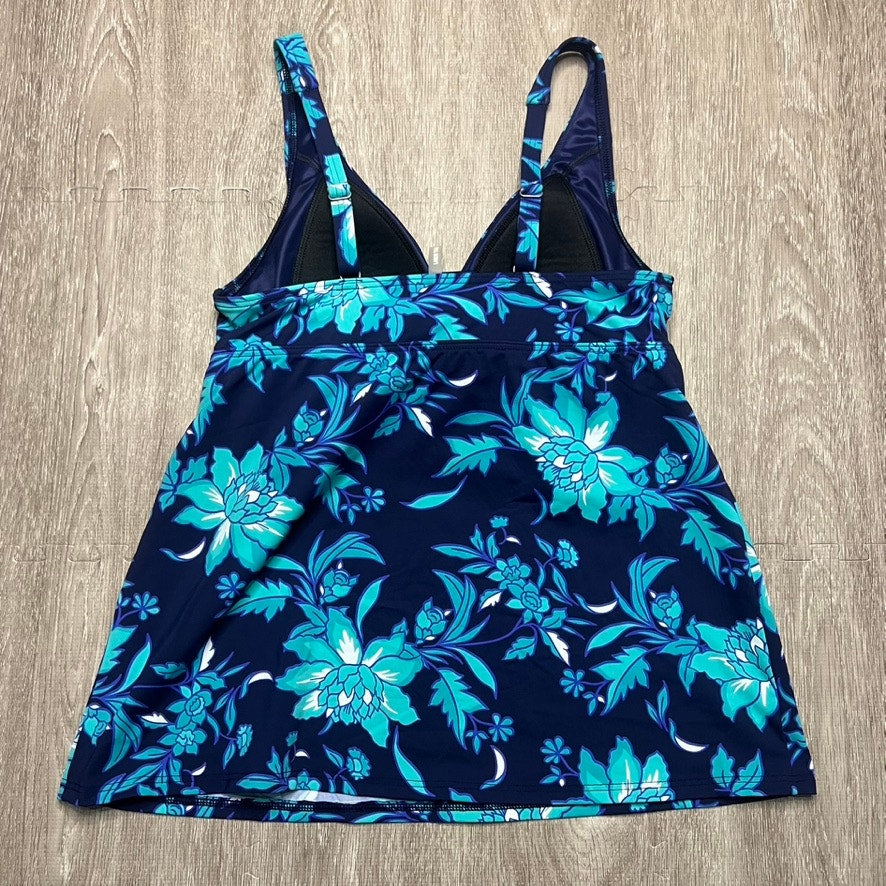 Lands' End Women's Floral Tankini Top Blue Size 6 Adjustable Straps