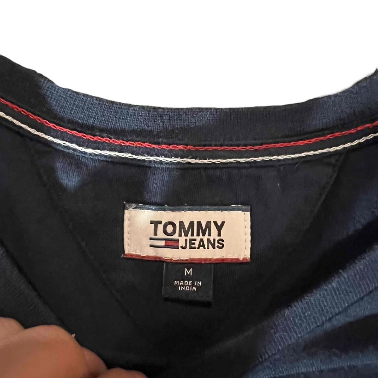 Tommy Jeans T-Shirt Womens Medium Navy Blue Logo Graphic Cropped Crew Neck