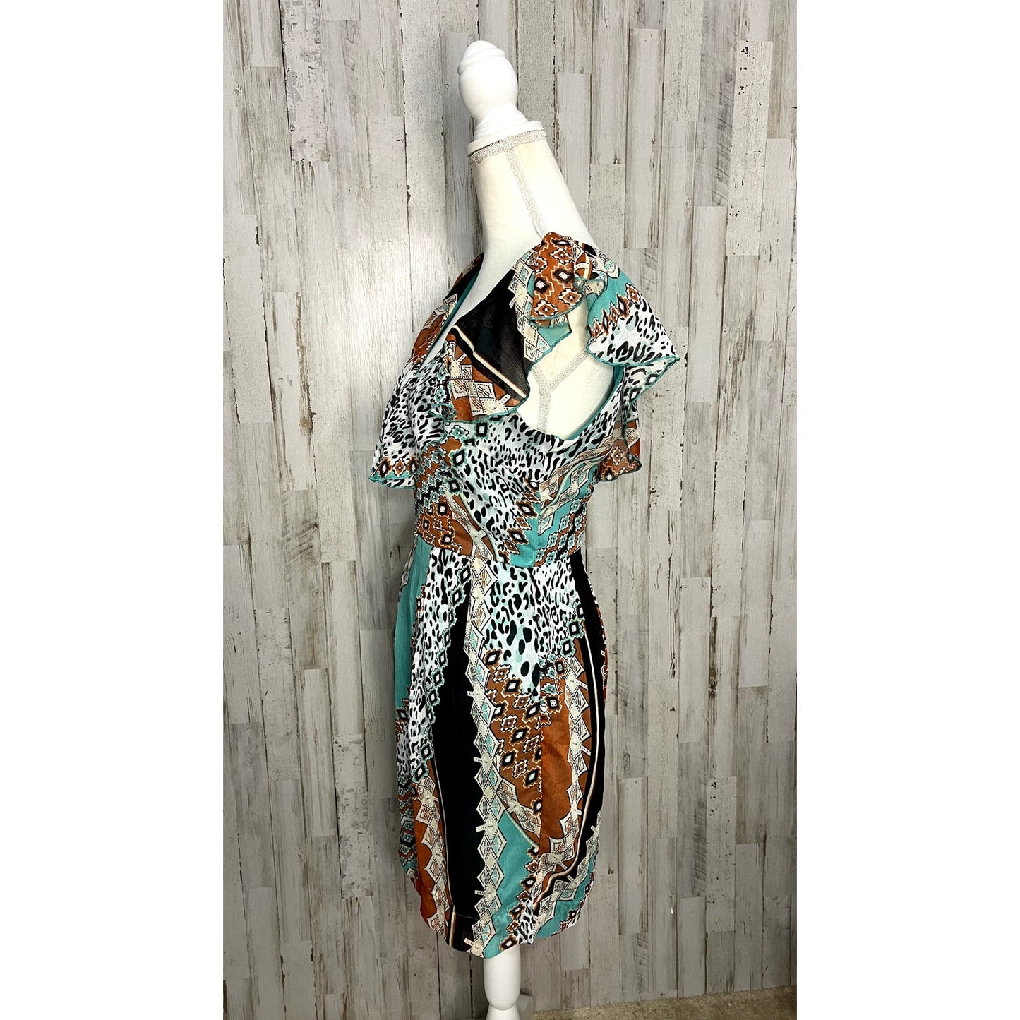 Bisou Bisou Women's Patchwork Ruffle Dress Size 6 Multicolor Casual