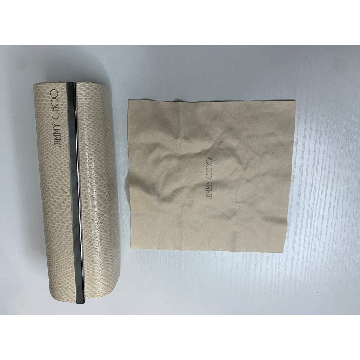 Jimmy Choo Hard Sunglasses Case Womens Cream Snakeskin Embossed w/ Dust