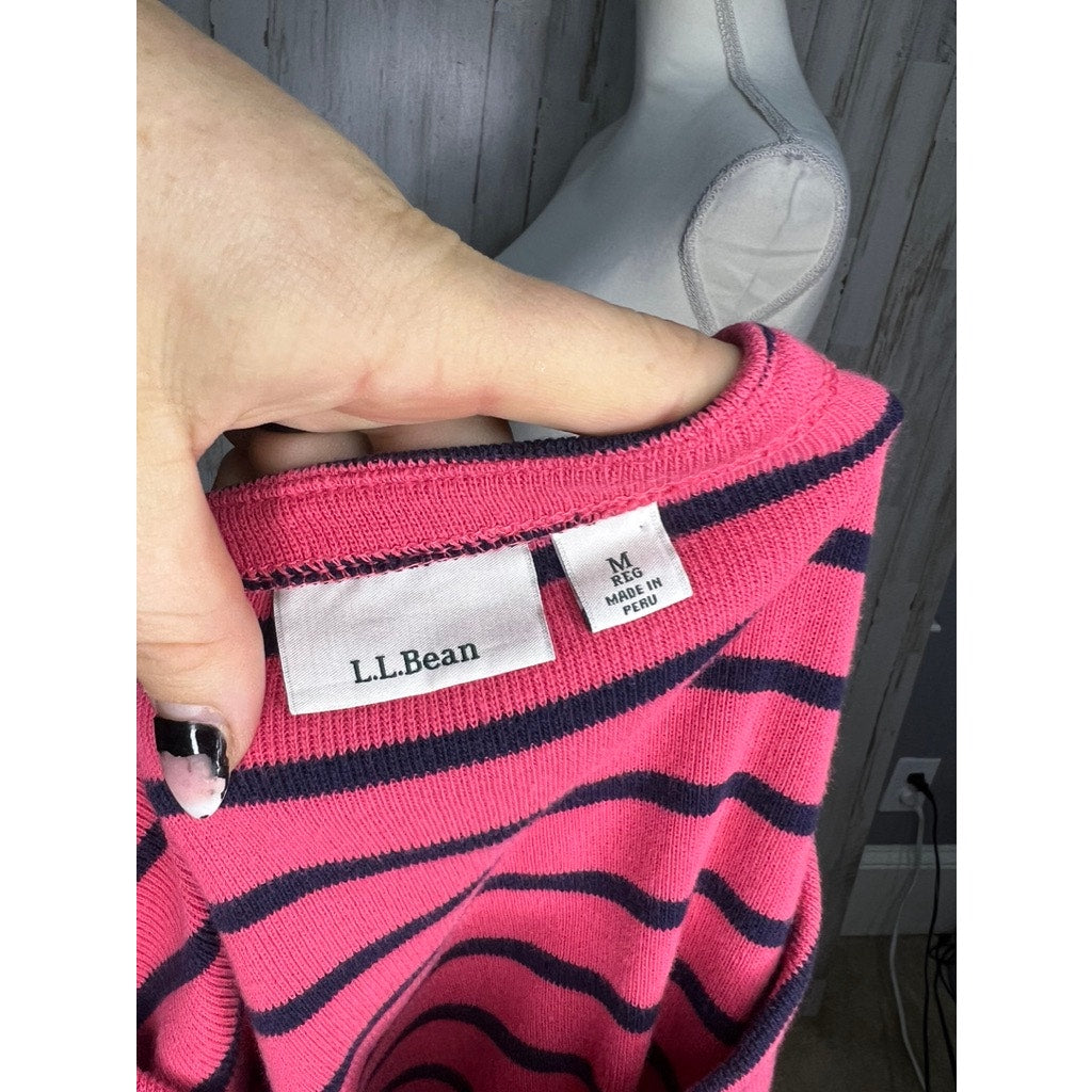 L.L. Bean Women's Medium Pink & Navy Striped 3/4 Sleeve Boat Neck Blouse
