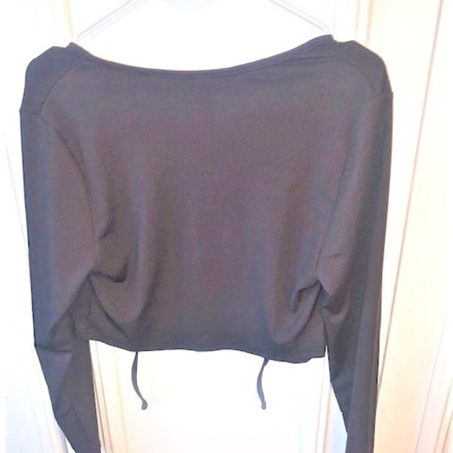 Black long sleeve lace up back crop top