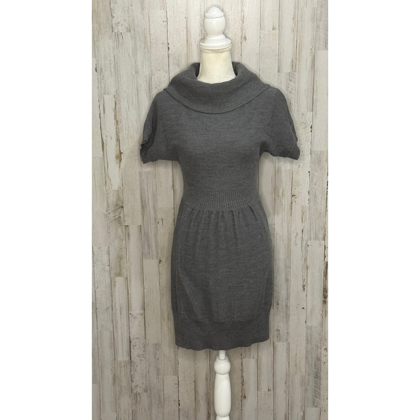 Ann Taylor LOFT Petites Gray Sweater Dress Medium Short Sleeve Cowl Neck