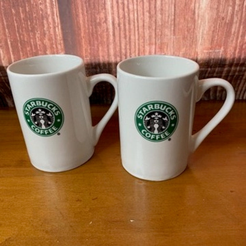 Starbucks Coffee Classic Siren Logo White Ceramic Mugs Set of 2 10 oz