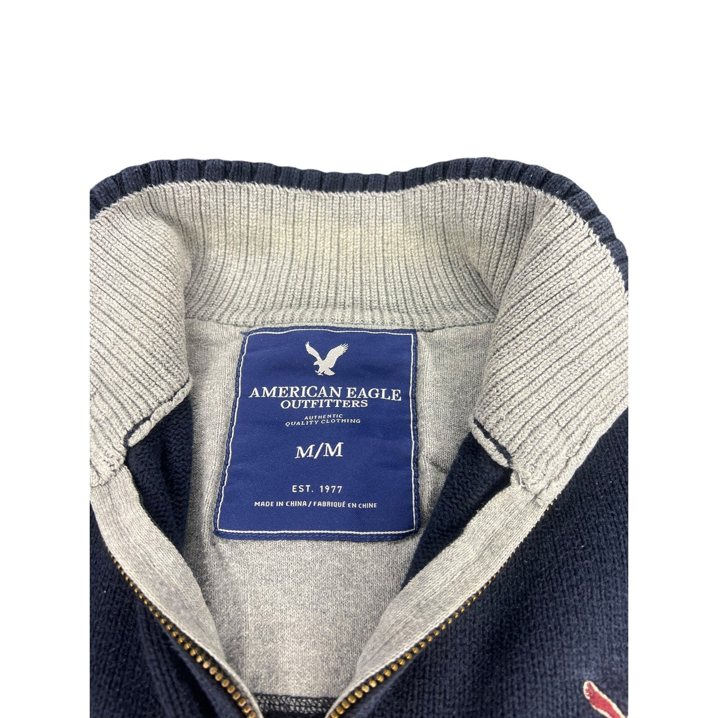 American Eagle Outfitters Men's Medium Blue Mock Neck 1/4 Zip Pullover Sweater