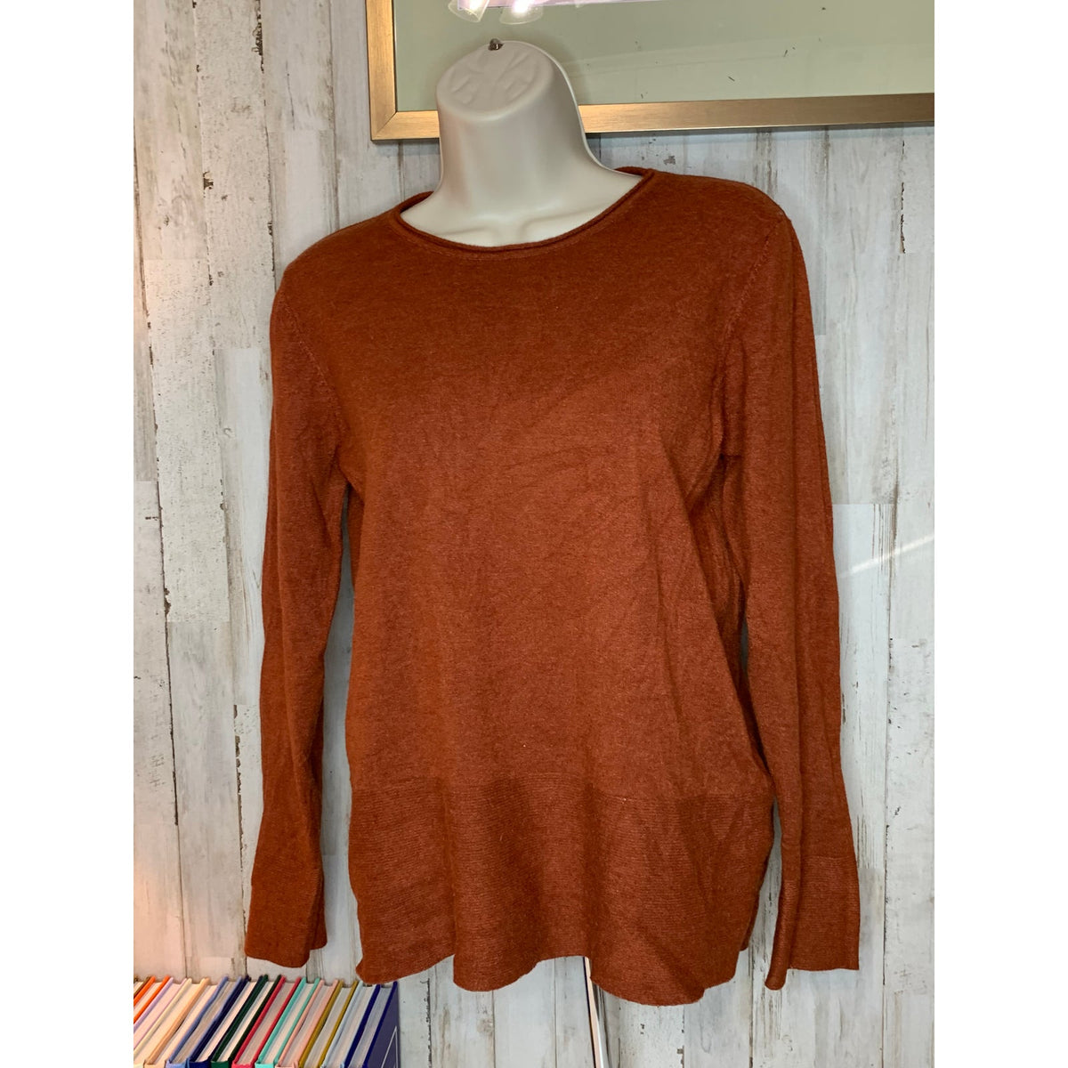 Vita Milano Sweater Womens Small Brown Crew Neck Long Sleeve Knit