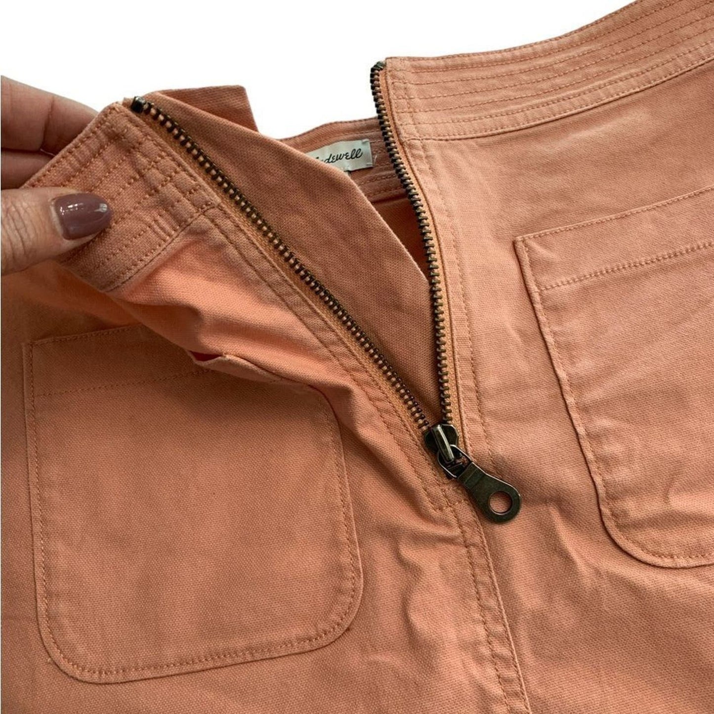 Madewell Peachy Pink A-line Zip Patch Pocket Frayed Hem Denim Mini Skirt, Size 4
