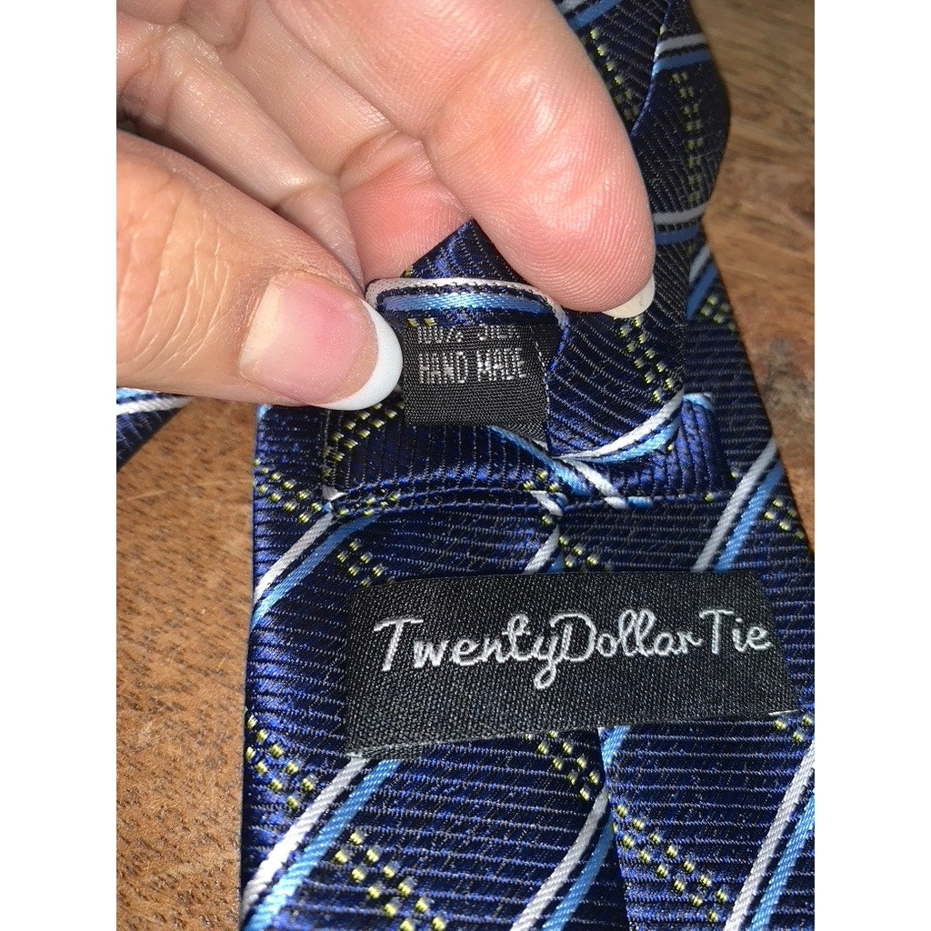 Twenty Dollar Tie Men's Designer Navy Blue Plaid Necktie