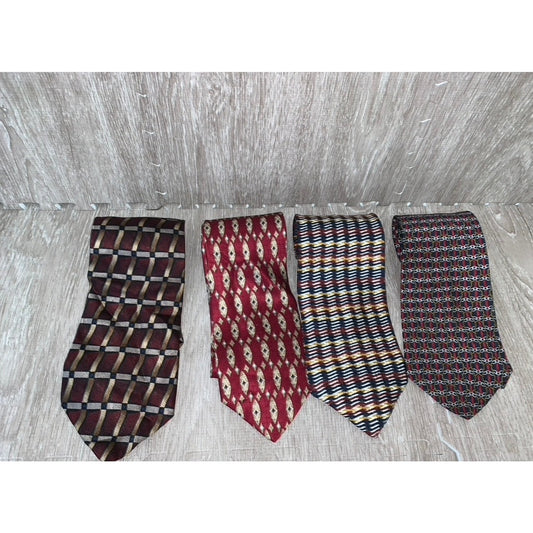 Set of 4 Men's Vintage Silk Necktie Set Geometric Multicolor