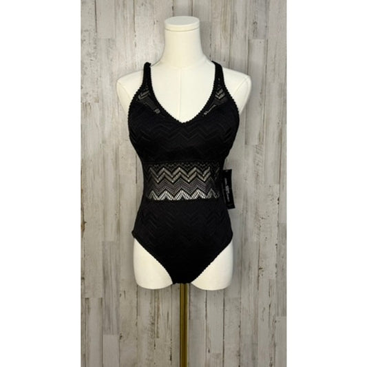 NWT Carmen Marc Valvo Women's Black Crochet One-Piece Swimsuit Size 6