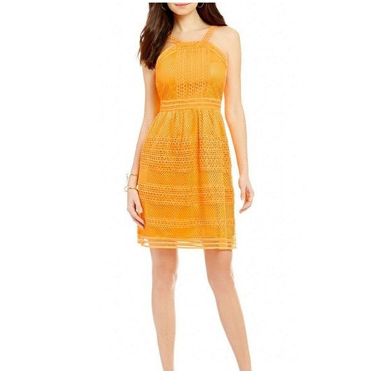 NWT Tahari Women's Fit & Flare Dress Size 4 Orange Sleeveless Party Short