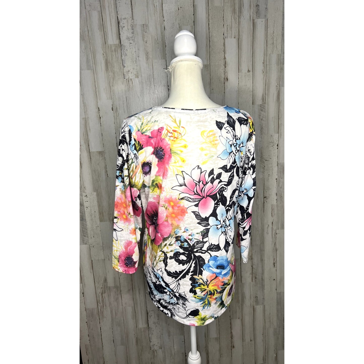 Allison Daley Women's Medium Multicolor Floral 3/4 Sleeve Tunic Top