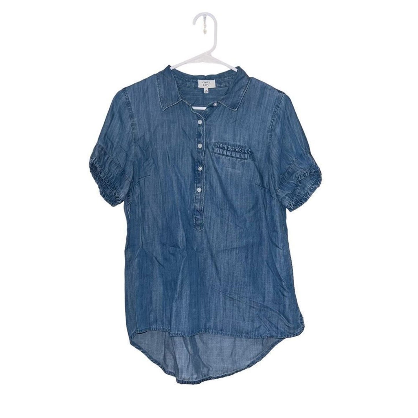 Crown & Ivy Women's Navy Denim Blouse Size Medium