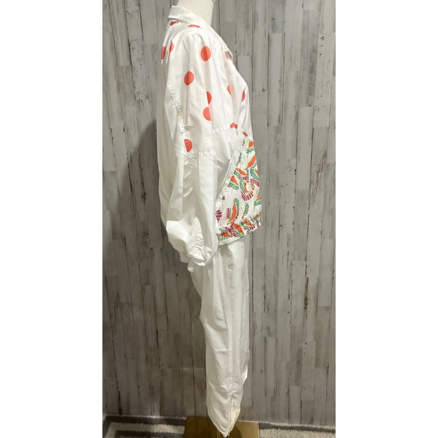 Diadora Tracksuit Set Womens Size Small White Coral Polka Dot Zip Jacket Pants